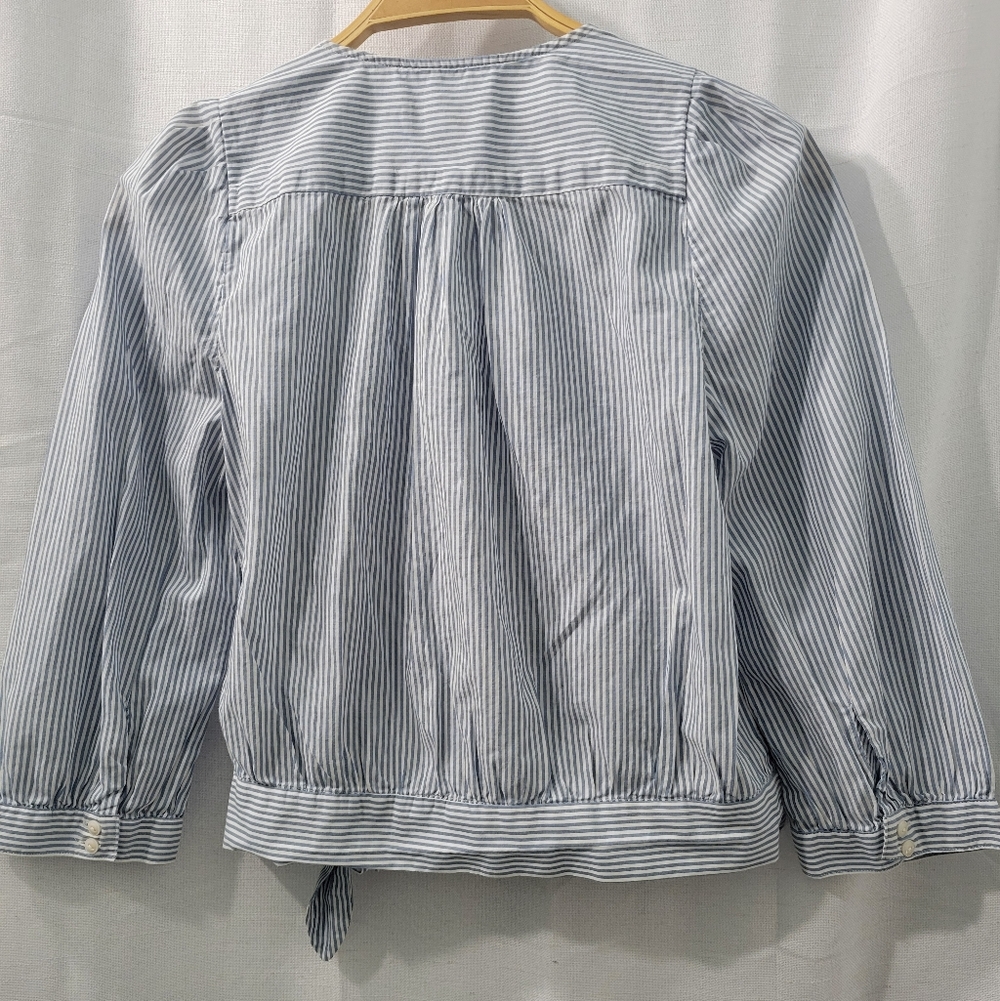 (SEA) Madewell Light Blue and White Striped Wrap Blouse - Picture 4 of 13